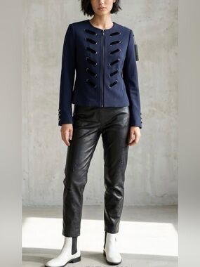 Insight Navy Velvet-Trim Military Zip Jacket